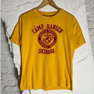 Vintage 1980s Marine Corp Camp Hansen Okinawa Felt Print Tshirt Mens Medium